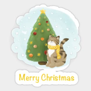 Merry Christmas cat with Christmas tree Sticker